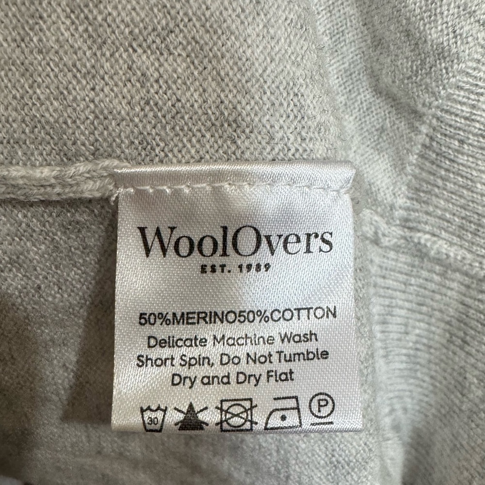 Woolovers XL Gray Polka Dot cardigan Sweater merino wool cotton - Picture 3 of 4